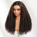 "370 Fitted Cap" HD LACE FRONT Highlight Color WIG WITH Invisible Strap - Curly