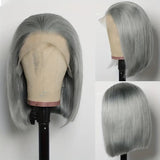 Grey 13×4/13×6 Transparent Lace Front Silver Color(613) Short Bob Wig - Straight