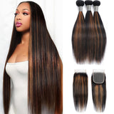 4x4 HD Swiss Lace Closure With Bundles Highlight Color human hair - Straight