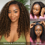 【3 IN 1 Half Wig】 Flip Over Half Wig with Drawcord Wear & Go Glueless Highlight Wig - Bouncy Deep Wave