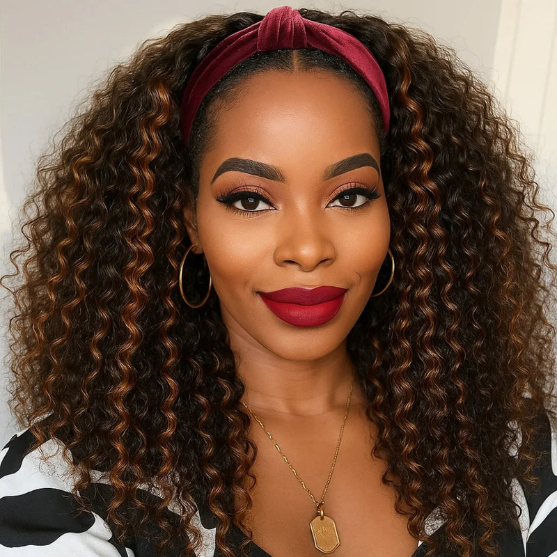 【3 IN 1 Half Wig】 Flip Over Half Wig with Drawcord Wear & Go Glueless Highlight Wig - Bouncy Deep Wave