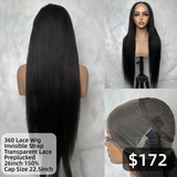 【Solo-Piece】360 Transparent Lace 26inch 150% Invisible Strap Wig - Yaki Straight