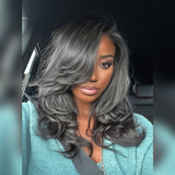 5x5/13x4 Transparent Lace Front Pre-plucked Salt and Pepper Gray Color Wig - Layered Wavy