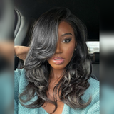 5x5/13x4 Transparent Lace Front Pre-plucked Salt and Pepper Gray Color Wig - Layered Wavy