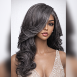 5x5/13x4 Transparent Lace Front Pre-plucked Salt and Pepper Gray Color Wig - Layered Wavy