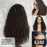 【Solo-Piece】13x6 HD Lace LAGOS Hairline 22inch 250% Ombre Brown Wig - Deep Curly
