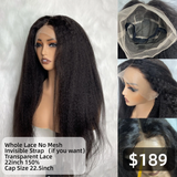 【Solo-Piece】Whole Lace No Mesh Transparent Lace 22inch 150% Wig - Kinky Straight
