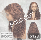 【Solo-Piece】 13x6 Full Frontal Transparent Lace 18inch 200% Reddish Brown Color Wig - Water Wave
