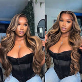"370 Fitted Cap" HD LACE FRONT Highlight Color WIG WITH Invisible Strap - Body wave
