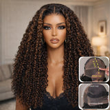 "370 Fitted Cap" HD LACE FRONT Highlight Color WIG WITH Invisible Strap - Curly