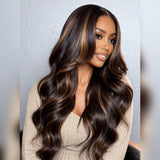 "370 Fitted Cap" HD LACE FRONT Highlight Color WIG WITH Invisible Strap - Body Wave Wavy