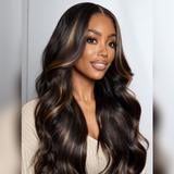 "370 Fitted Cap" HD LACE FRONT Highlight Color WIG WITH Invisible Strap - Body Wave Wavy