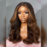 HD Lace 13x6 Fitted Cap Ear Tap Highlight Color Wig - Wavy