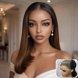 "3D DOME CAP" 9x6 HD Lace Upgraded Hairline C-shape Ear Glueless Ombre Brown Color Wig with Drawstring - Straight Bob