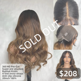 【Solo-Piece】Byebye Knots 360 HD Lace Pre-Cut 4-line Invisi-Strap 20inch 180% Color Wig - Body Wave Wavy with Bang