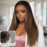 HD Lace 13x6 Fitted Cap Ear Tap Highlight Color Layered Cut Wig - Straight