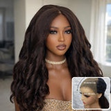 "3D DOME CAP" 9x6 HD Lace Upgraded Hairline C-shape Ear Glueless Brown Color Wig with Drawstring - Yaki Wave