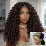 "3D DOME CAP" 9x6 HD  Lace Upgraded C-shape Ear Brown Color Glueless Wig with Drawcord - Spanish Bouncy Curl