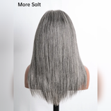 13x6 Transparent Lace Front Pre-plucked Salt and Pepper Gray Color Wig - Straight