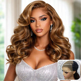 "3D DOME CAP" 9x6 HD Lace Upgraded Hairline C-shape Ear Blonde Highlight Glueless Wig with Drawstring - Body Wavy