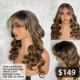 【Solo-Piece】13x6 Transparent Lace 18inch 250% Highlight Wig - Body Wavy with Bang