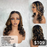 【Solo-Piece】4x4 Transparent Lace 18inch 150% Highlighht Color Wig - Body Wave Wavy