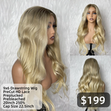 【Solo-Piece】9x6 PreCut HD Lace 20inch 250% density Ash Blonde Ombre Color Drawstring Wig - Body Wave Wavy