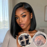 【FLASH SALE】WHOLE LACE NO MESH TRANSPARENT LACE HUMAN HAIR WIG WITH Invisible Strap - Straight Bob