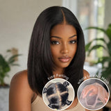 【FLASH SALE】WHOLE LACE NO MESH TRANSPARENT LACE HUMAN HAIR WIG WITH Invisible Strap - Yaki Straight Layered Bob
