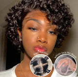 【FLASH SALE】WHOLE LACE NO MESH TRANSPARENT LACE HUMAN HAIR WIG WITH Invisible Strap - Pixie Curly