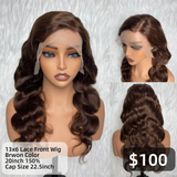 【Solo-Piece】13x6 Transparent Lace Preplucked 20inch 150% Brown Color Wig - Body Wave