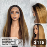 【Solo-Piece】360 Transparent Lace Ombre Color 20inch 150% Wig - Yaki Straight