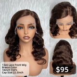【Solo-Piece】13x6 Transparent Lace Preplucked 18inch 150% Brown Color Wig - Body Wave
