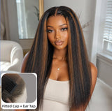 HD Lace 13x6 Fitted Cap Ear Tap Highlight Color Wig - Kinky Straight