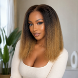 HD Lace 13x6 Fitted Cap Ear Tap Ombre Color BOB Wig - Kinky Straight