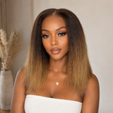 HD Lace 13x6 Fitted Cap Ear Tap Ombre Color BOB Wig - Kinky Straight