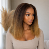 HD Lace 13x6 Fitted Cap Ear Tap Ombre Color BOB Wig - Kinky Straight