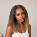 HD Lace 13x6 Fitted Cap Ear Tap Ombre Color BOB Wig - Kinky Straight