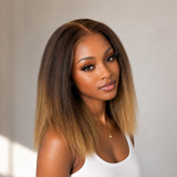 HD Lace 13x6 Fitted Cap Ear Tap Ombre Color BOB Wig - Kinky Straight