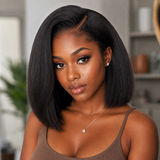[50% OFF] HD Lace 13x6 Fitted Cap Ear Tap BOB Wig - Kinky Straight with New Born Edge