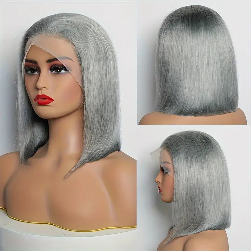 Grey 13×4/13×6 Transparent Lace Front Silver Color(613) Short Bob Wig - Straight