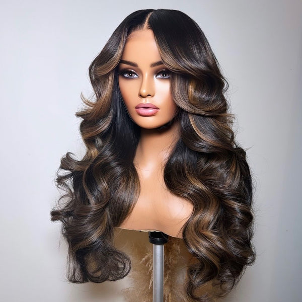 Bye~Bye~KNOTS HD Swiss Lace 13x6 Fitted Cap Ear Tap Highlight Color Wig - Body Wave Wavy