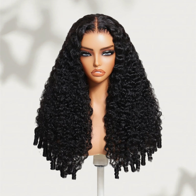 【Upgraded】PreCut 4-Line Invisible Strap 360 HD Lace Wig - Burmese Curly with Spiral Curl Ends