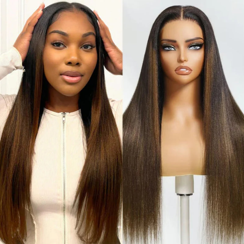 "3D DOME CAP" 9x6 HD Lace Upgraded Hairline C-shape Ear Glueless Ombre Color Wig with Drawcord - Light Yaki Straight