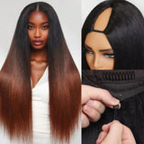 Upgraded EasiContour V-Part Glueless Reddish Brown Ombre Color Wig With New Drawcord - Light Yaki Straight
