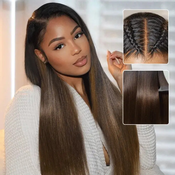 "3D DOME CAP" 9x6 HD Lace Upgraded Hairline C-shape Ear Glueless Ombre Color Wig with Drawcord - Light Yaki Straight