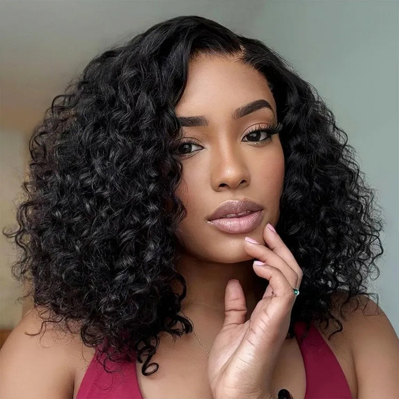 "3D DOME CAP" 9x6 HD Lace Upgraded Hairline C-shape Ear Glueless BOB Wig with Drawcord - Bouncy Deep Curly