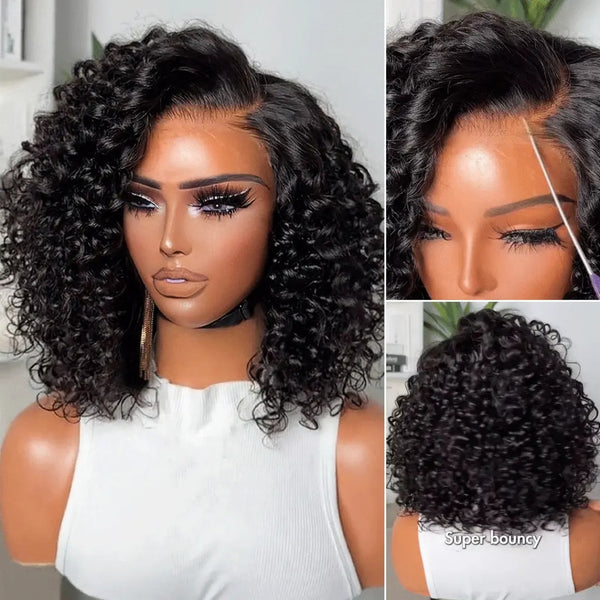 "3D DOME CAP" 9x6 HD Lace Upgraded Hairline C-shape Ear Glueless BOB Wig with Drawcord - Bouncy Deep Curly