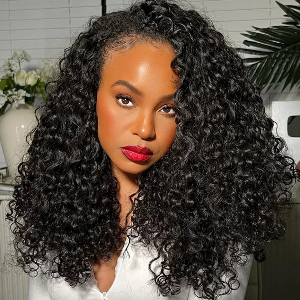 【3 IN 1 Half Wig】 Flip Over Half Wig with Drawcord Wear & Go Glueless Wig - Deep Curly