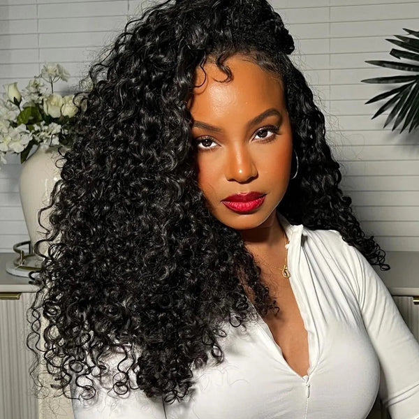 【3 IN 1 Half Wig】 Flip Over Half Wig with Drawcord Wear & Go Glueless Wig - Deep Curly